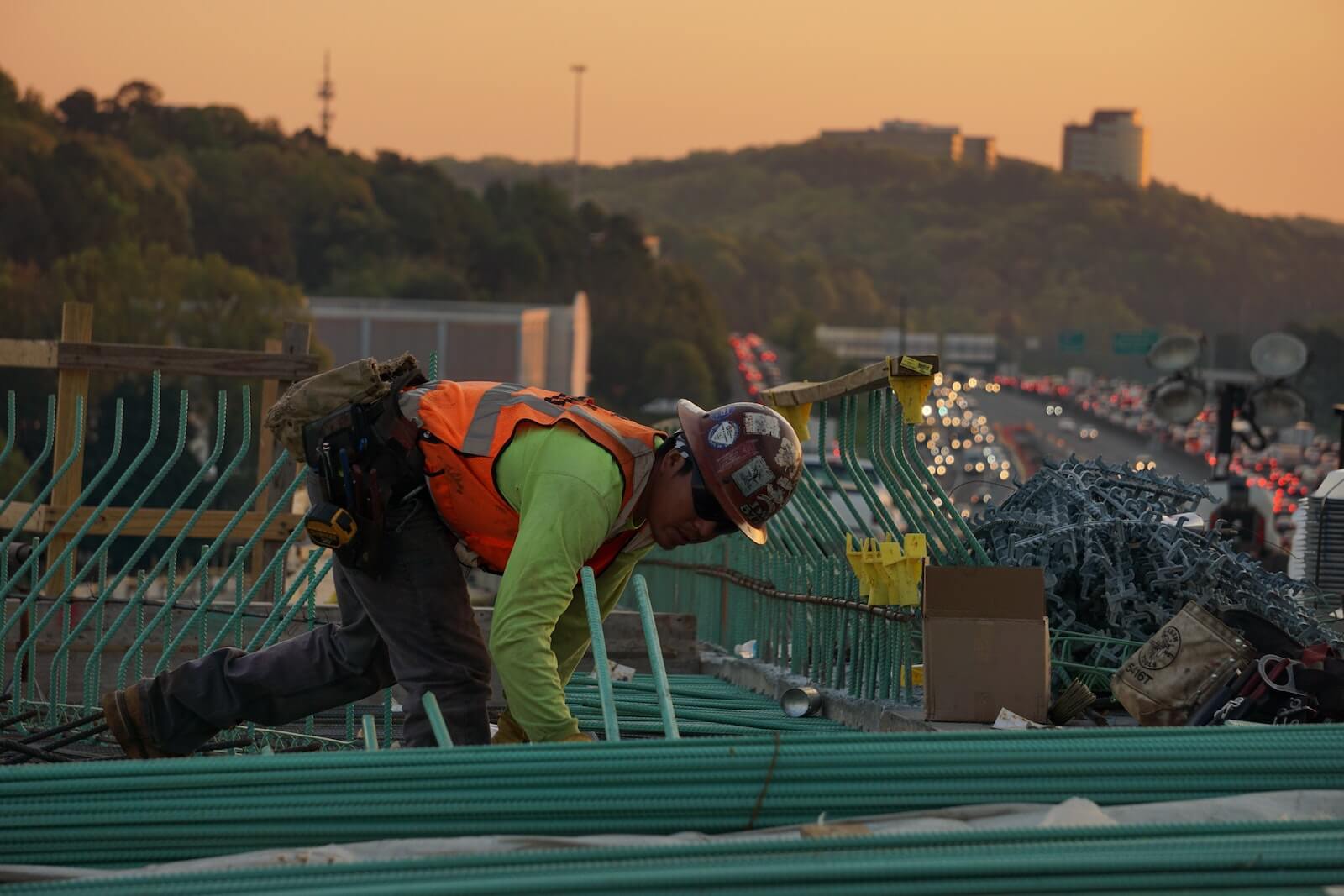Electrician working on a roof.